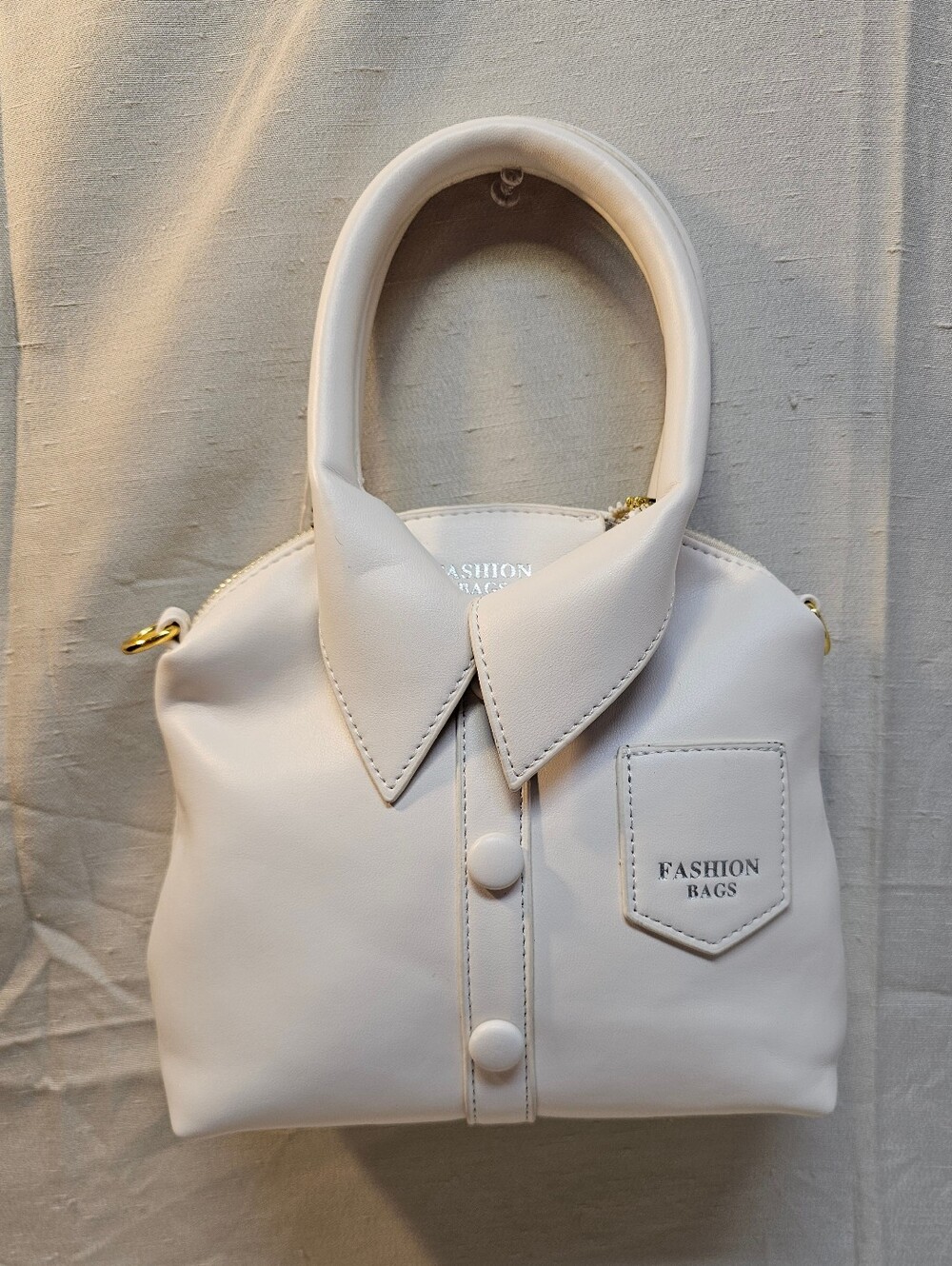 Crossbody White Structured Top-Handle Shirt Collar Bag